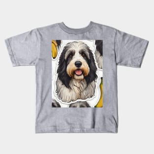 Cute Bearded Collie Banana Pattern Kids T-Shirt